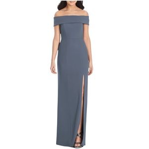 DESSY COLLECTION Formal Full Length Trumpet Crepe Off Shoulder Dress Size 10